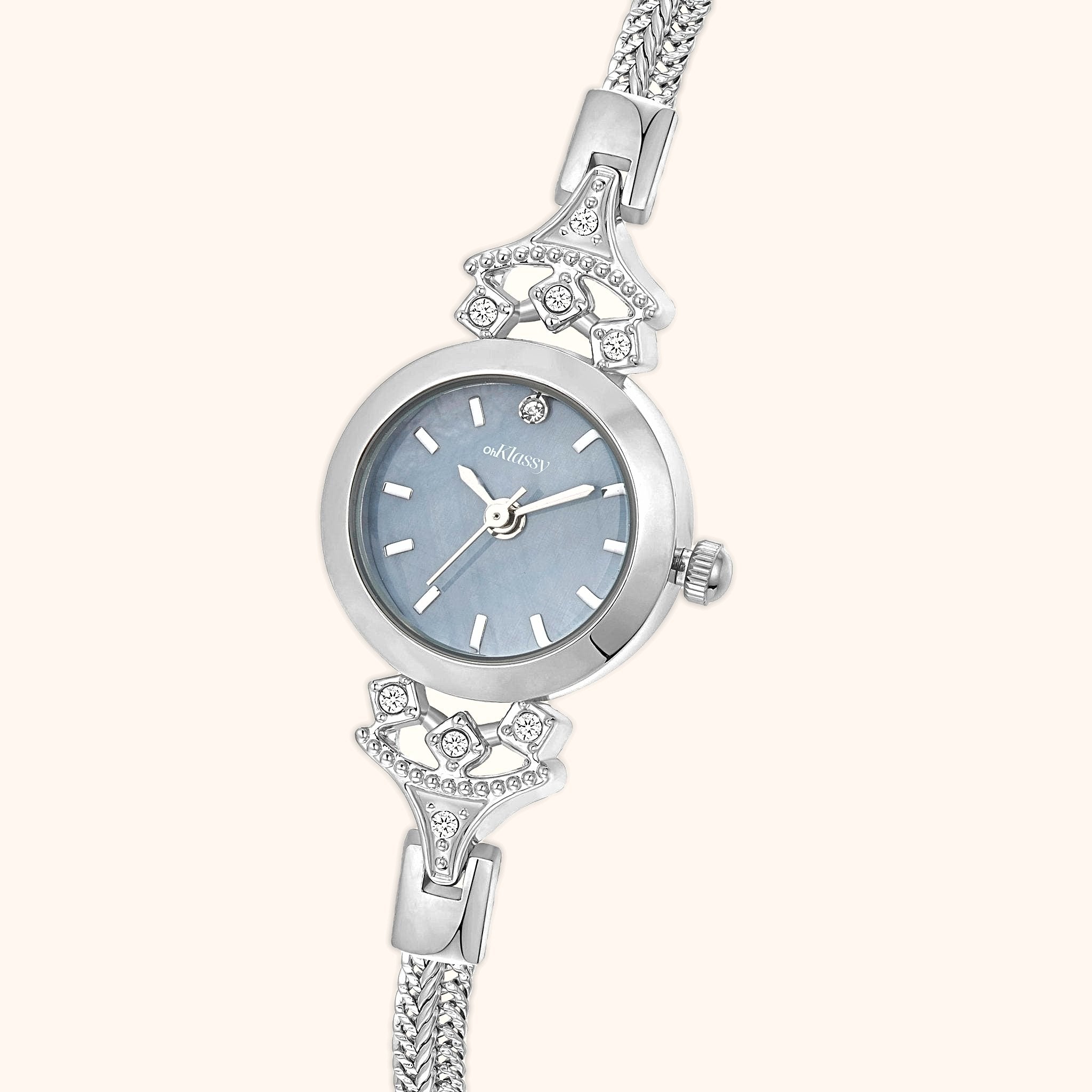 OhKlassy Anastasia Silver women's vintage-inspired watch, dial close-up