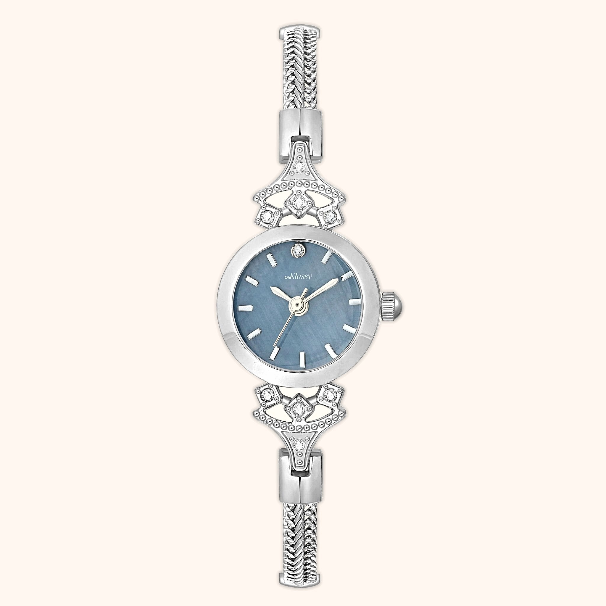 OhKlassy Anastasia Silver women's vintage-inspired watch, front view