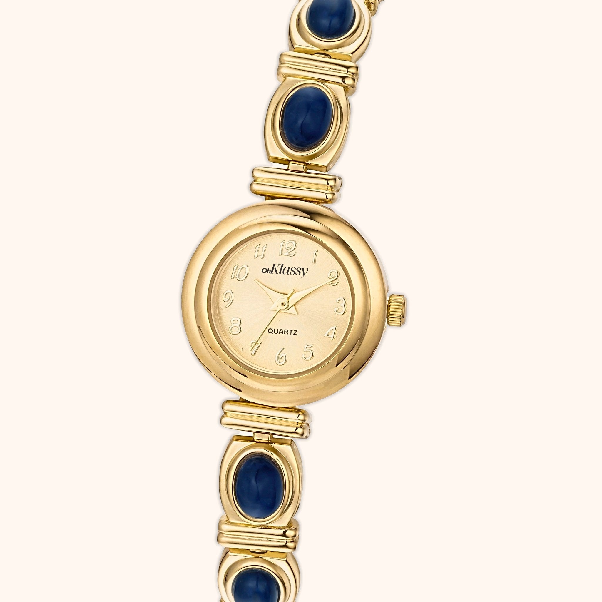 OhKlassy Anika Gold women's vintage-inspired watch, dial close-up