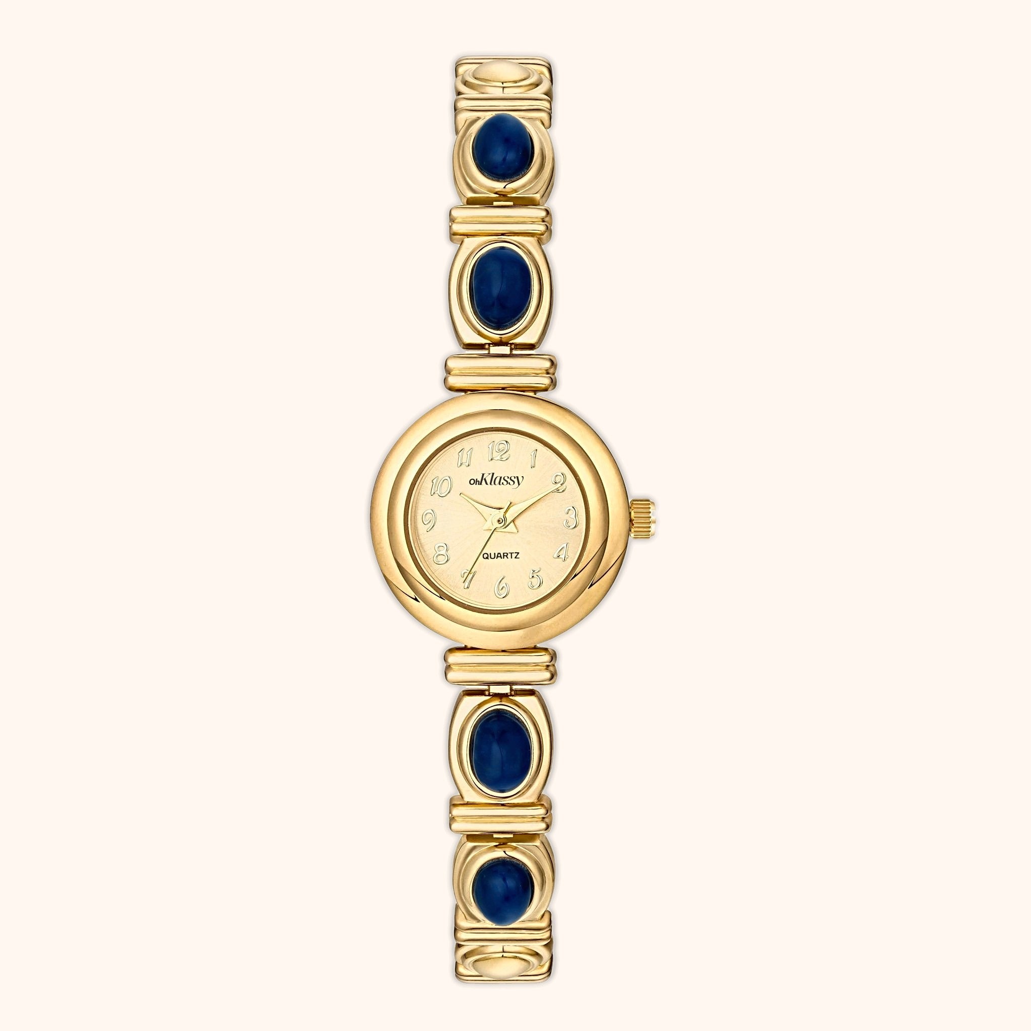 OhKlassy Anika Gold women's vintage-inspired watch, front view