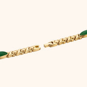 OhKlassy Anna Gold Green women's vintage-inspired watch, bracelet and clasp detail
