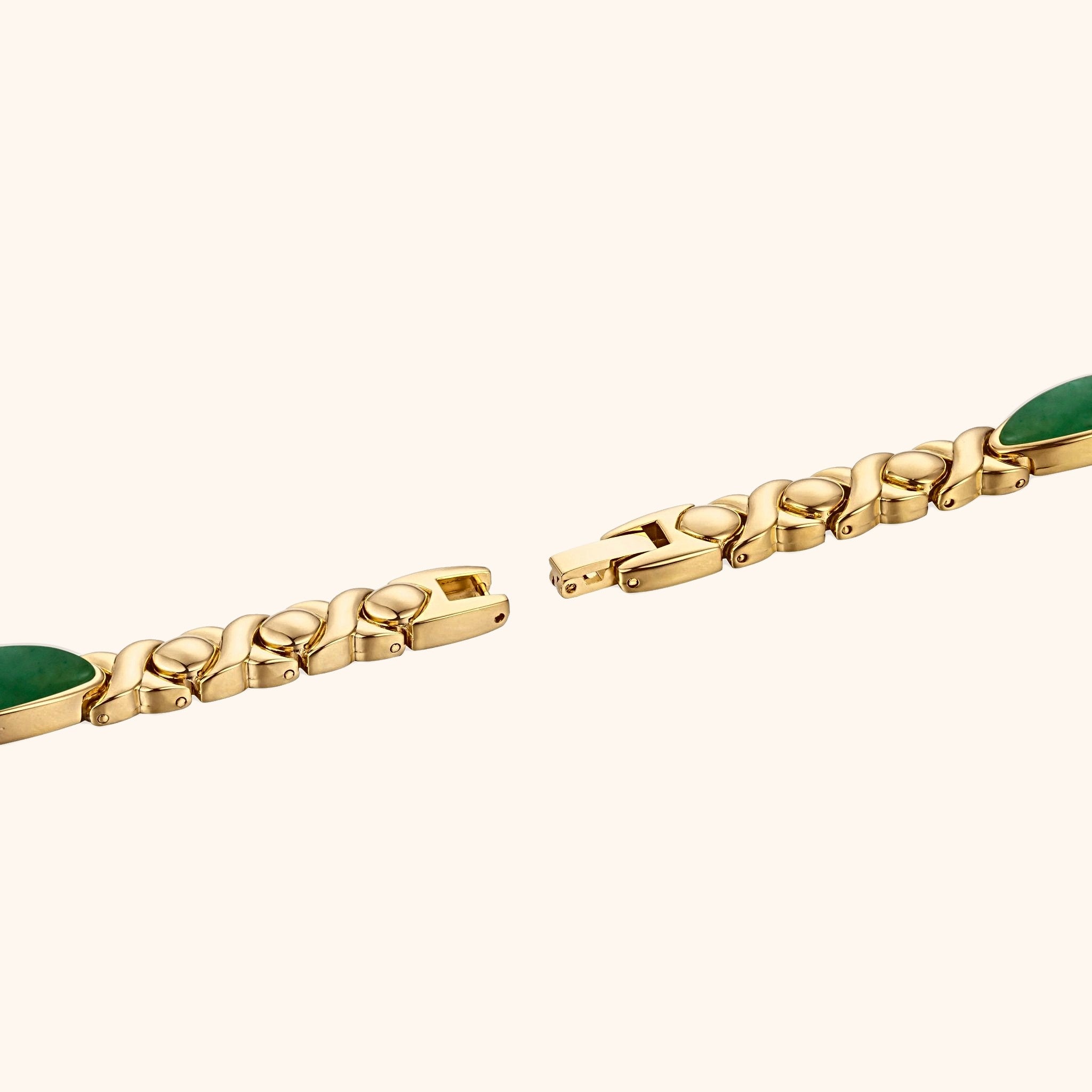OhKlassy Anna Gold Green women's vintage-inspired watch, bracelet and clasp detail