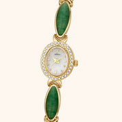 OhKlassy Anna Gold Green women's vintage-inspired watch, dial close-up