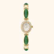 OhKlassy Anna Gold Green women's vintage-inspired watch, front view