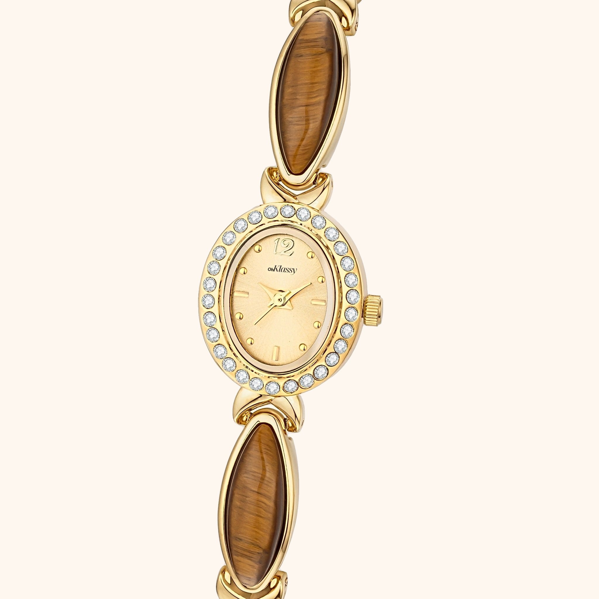OhKlassy Anna Gold women's vintage-inspired watch, dial close-up