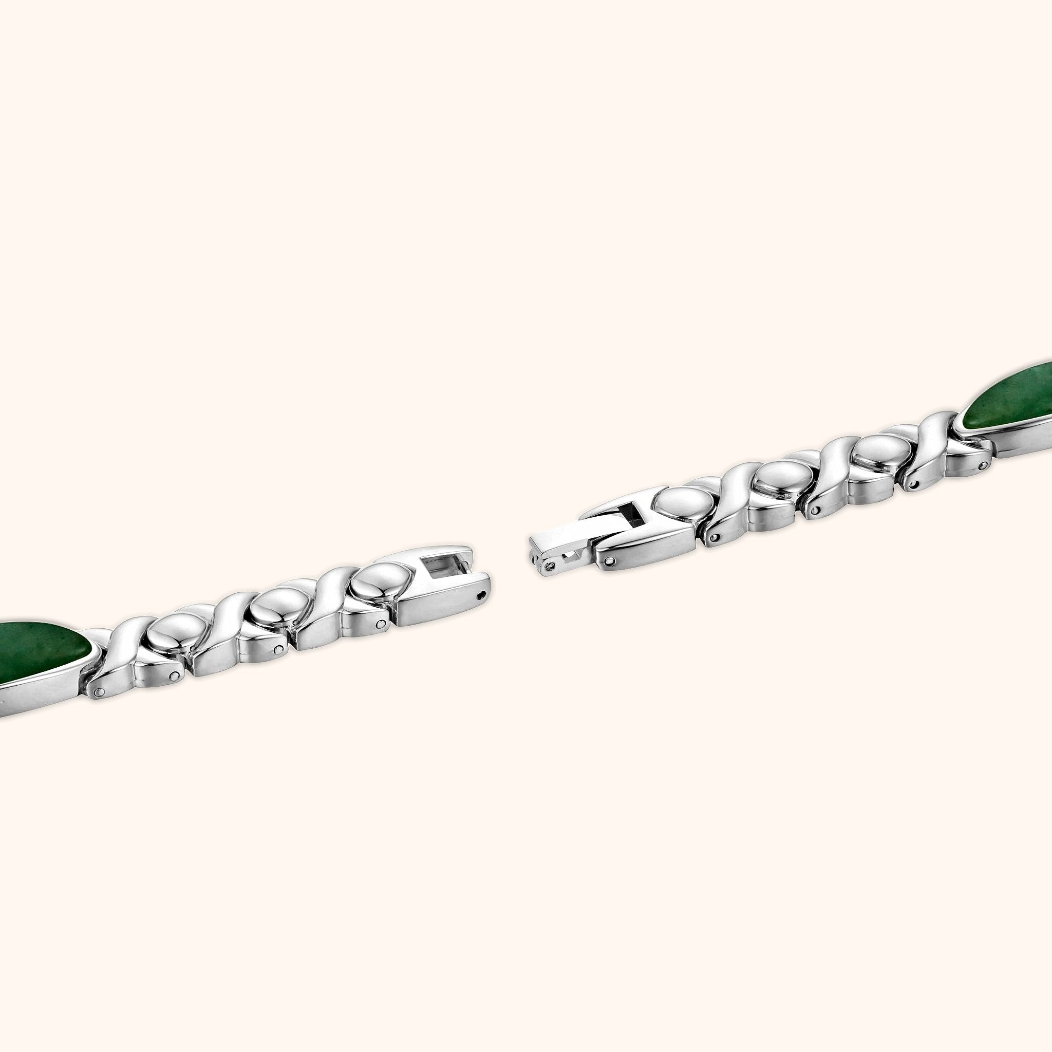 OhKlassy Anna Silver Green women's vintage-inspired watch, bracelet and clasp detail