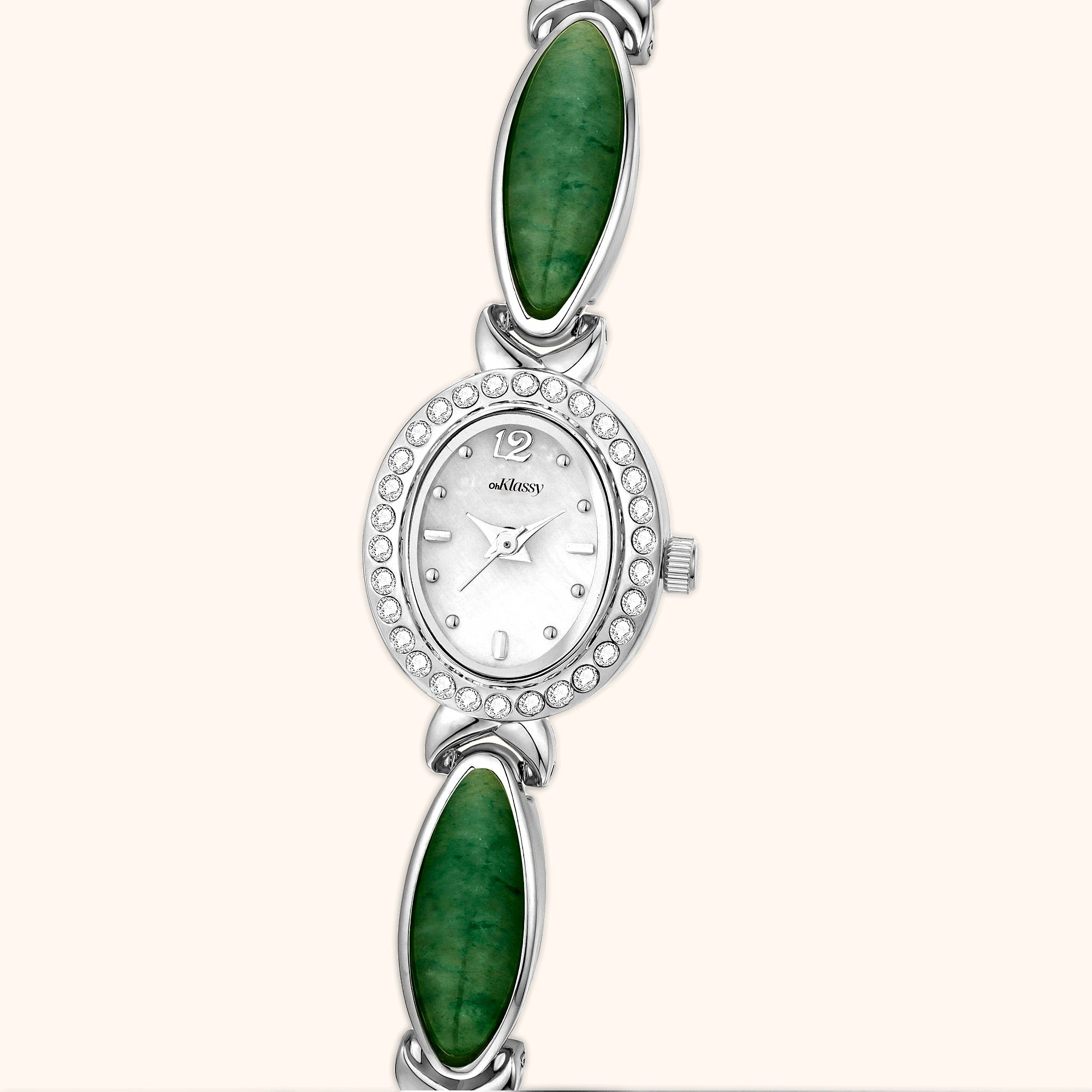 OhKlassy Anna Silver Green women's vintage-inspired watch, dial close-up