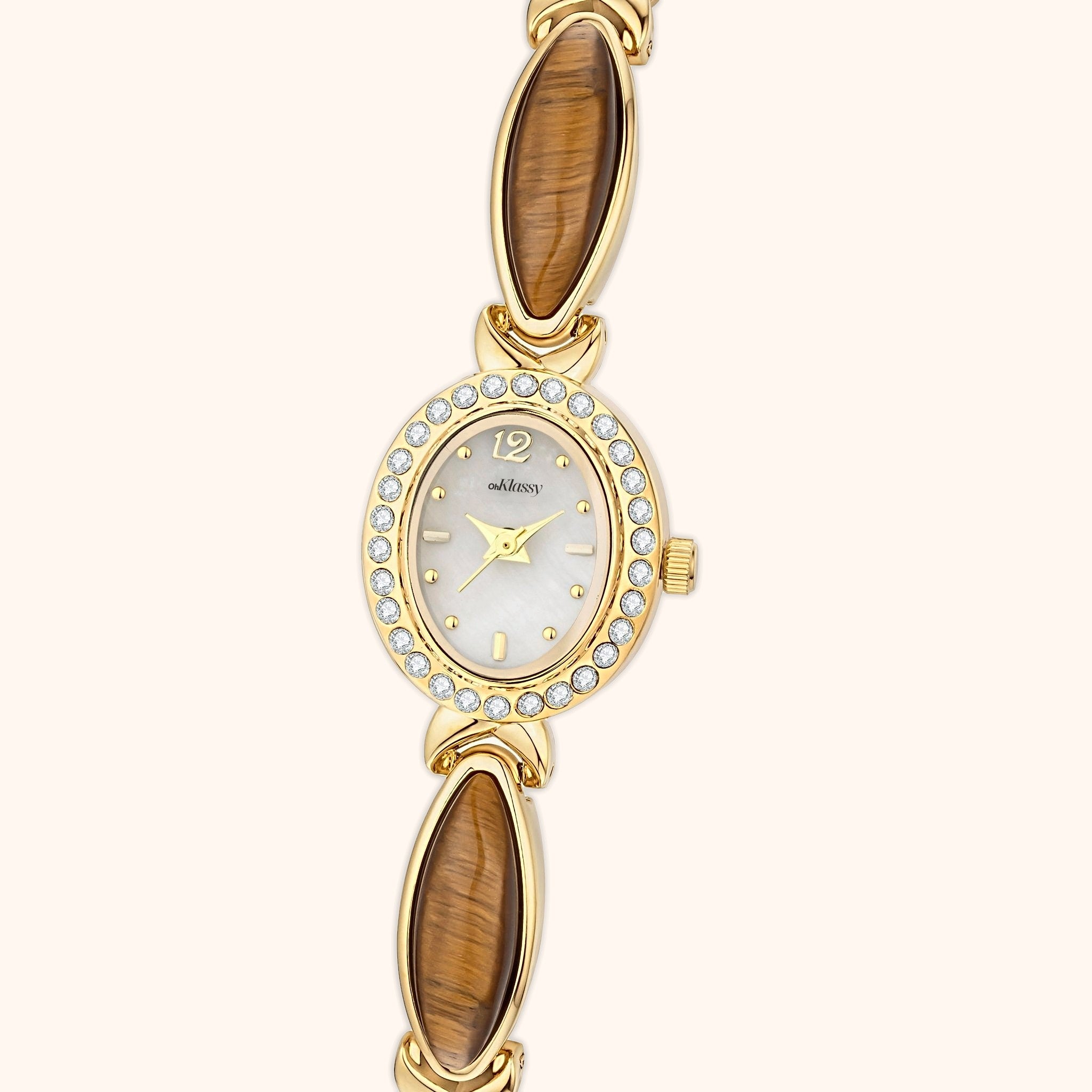 OhKlassy Anna White Gold women's vintage-inspired watch, dial close-up