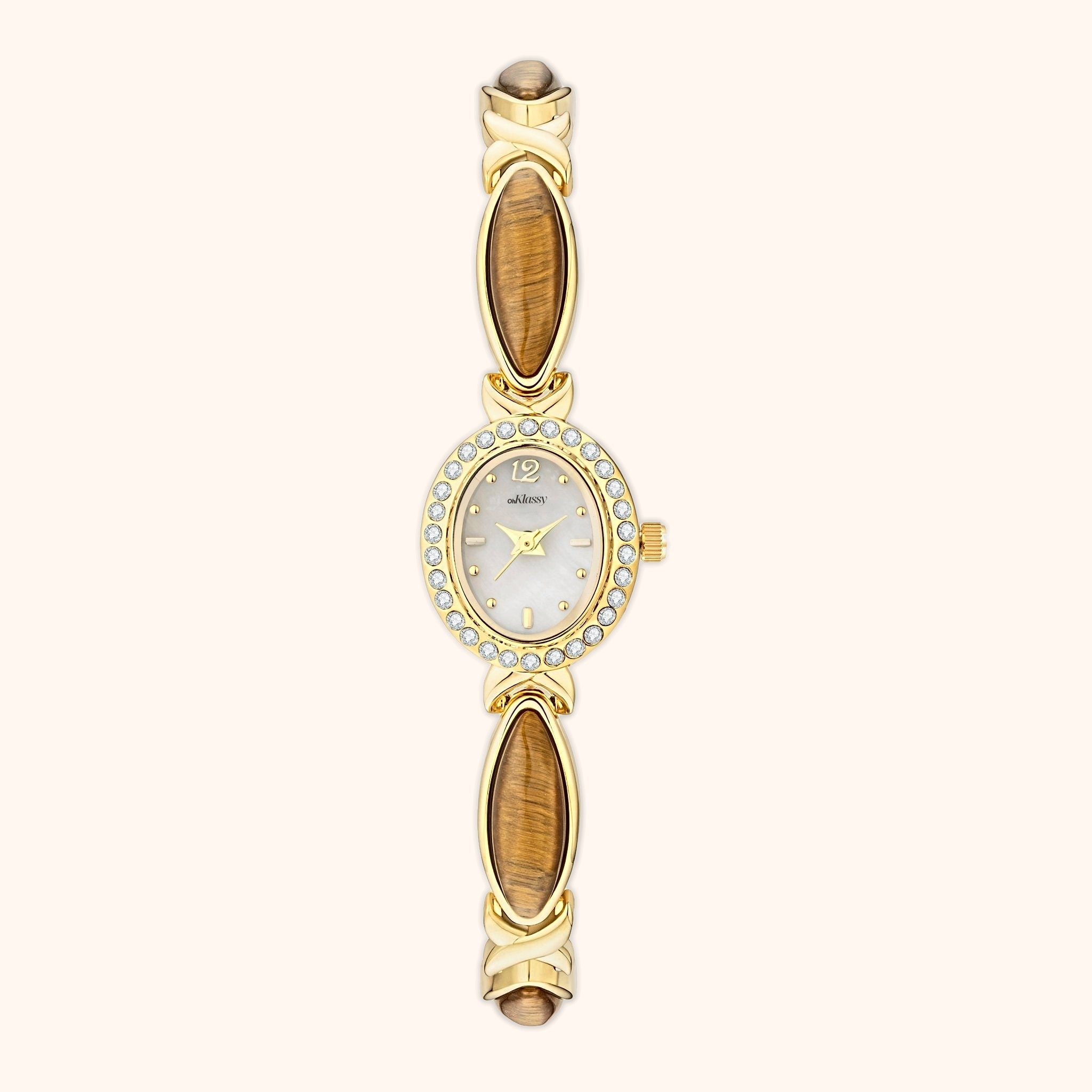 OhKlassy Anna White Gold women's vintage-inspired watch, front view