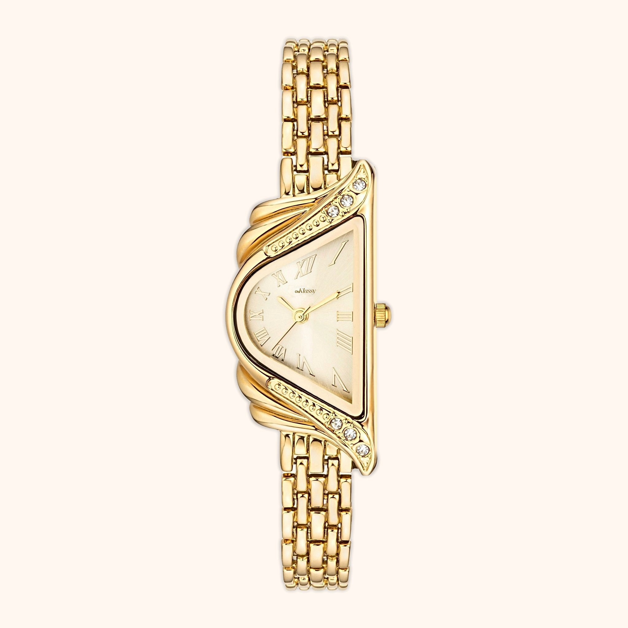 Orologio da donna OhKlassy Aurelia Gold in stile vintage, vista frontale
