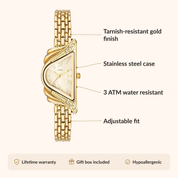 Orologio da donna OhKlassy Aurelia Gold di ispirazione vintage: infografica su dimensioni e caratteristiche