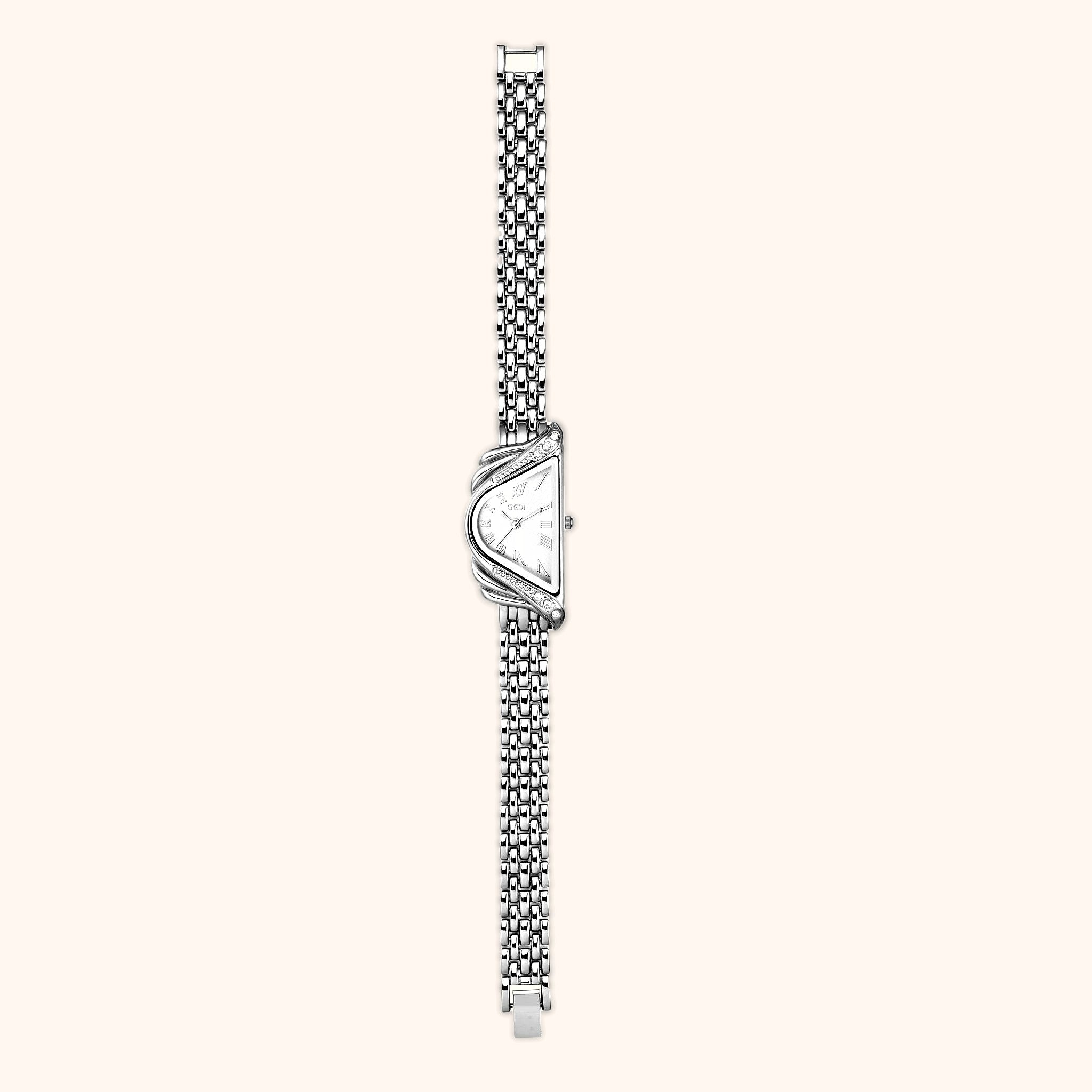 Orologio da donna OhKlassy Aurelia Silver in stile vintage, con dettagli sul bracciale e sulla chiusura