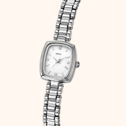OhKlassy Aurora Silver women's vintage-inspired watch, angled side view
