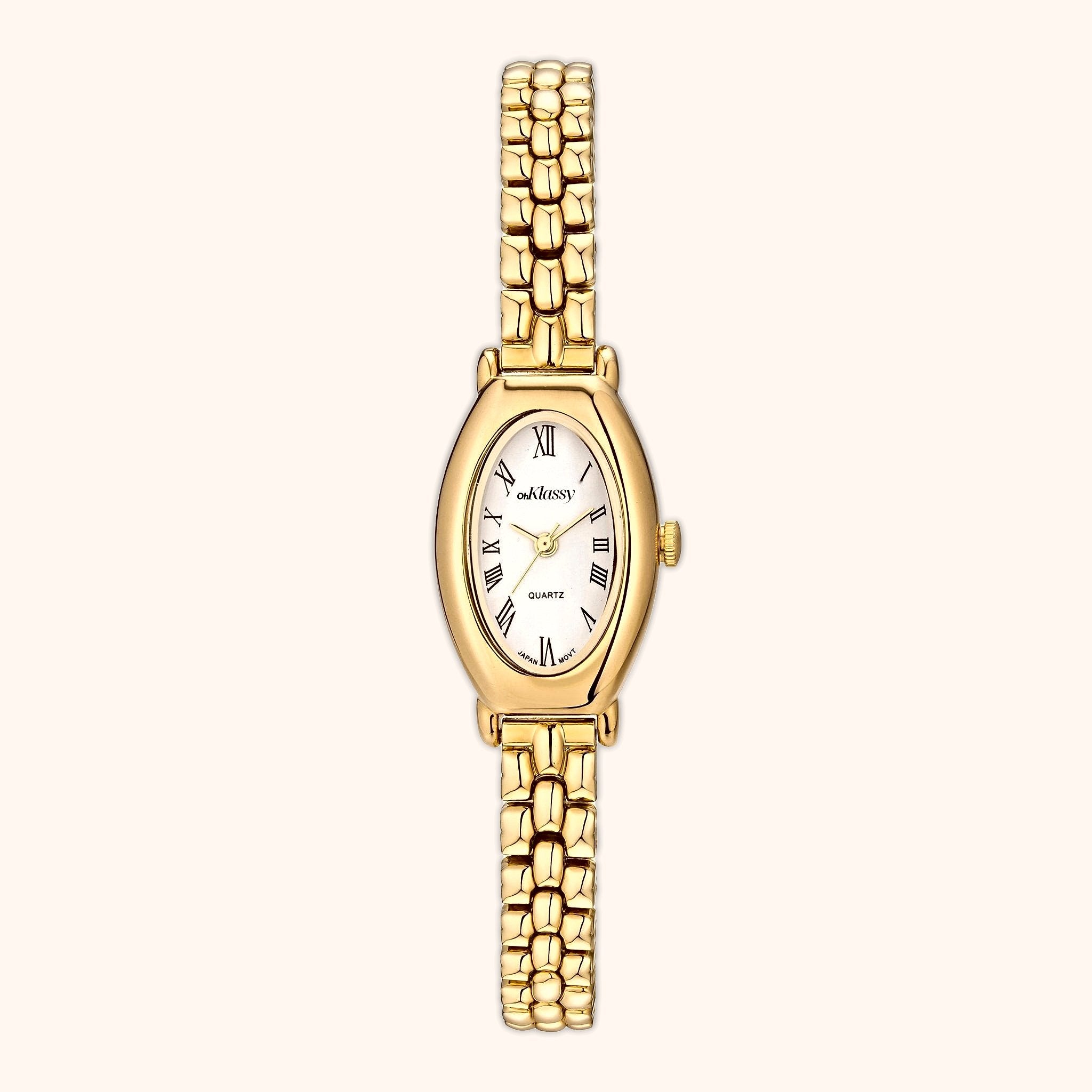 OhKlassy Beatrice Gold women's vintage-inspired watch, front view