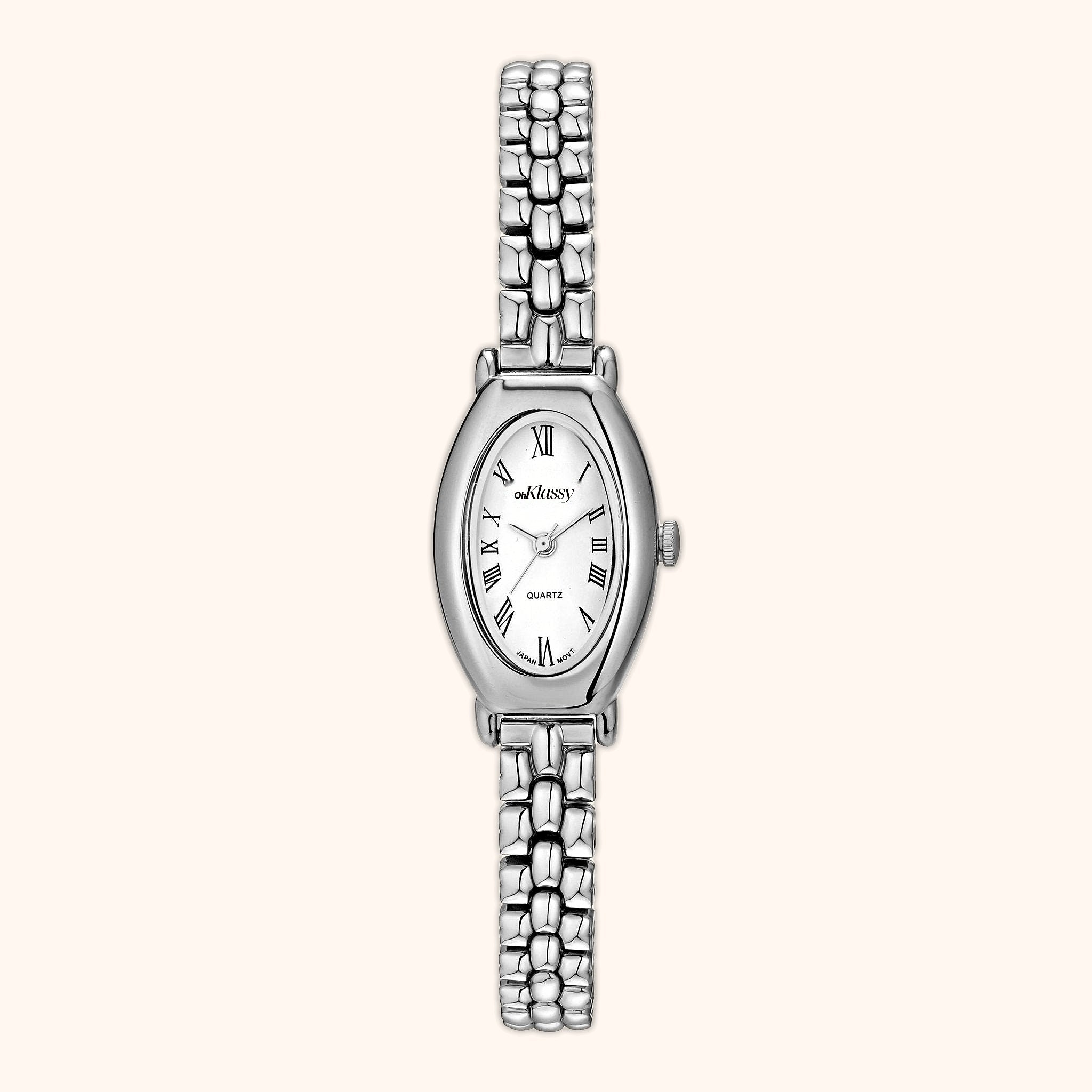 OhKlassy Beatrice Silver women's vintage-inspired watch, front view
