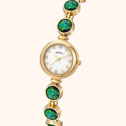 OhKlassy Calypso Gold women's vintage-inspired watch, angled side view