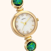 OhKlassy Calypso Gold women's vintage-inspired watch, dial close-up