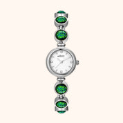 Montre pour femme OhKlassy Calypso Silver d'inspiration vintage, vue de face