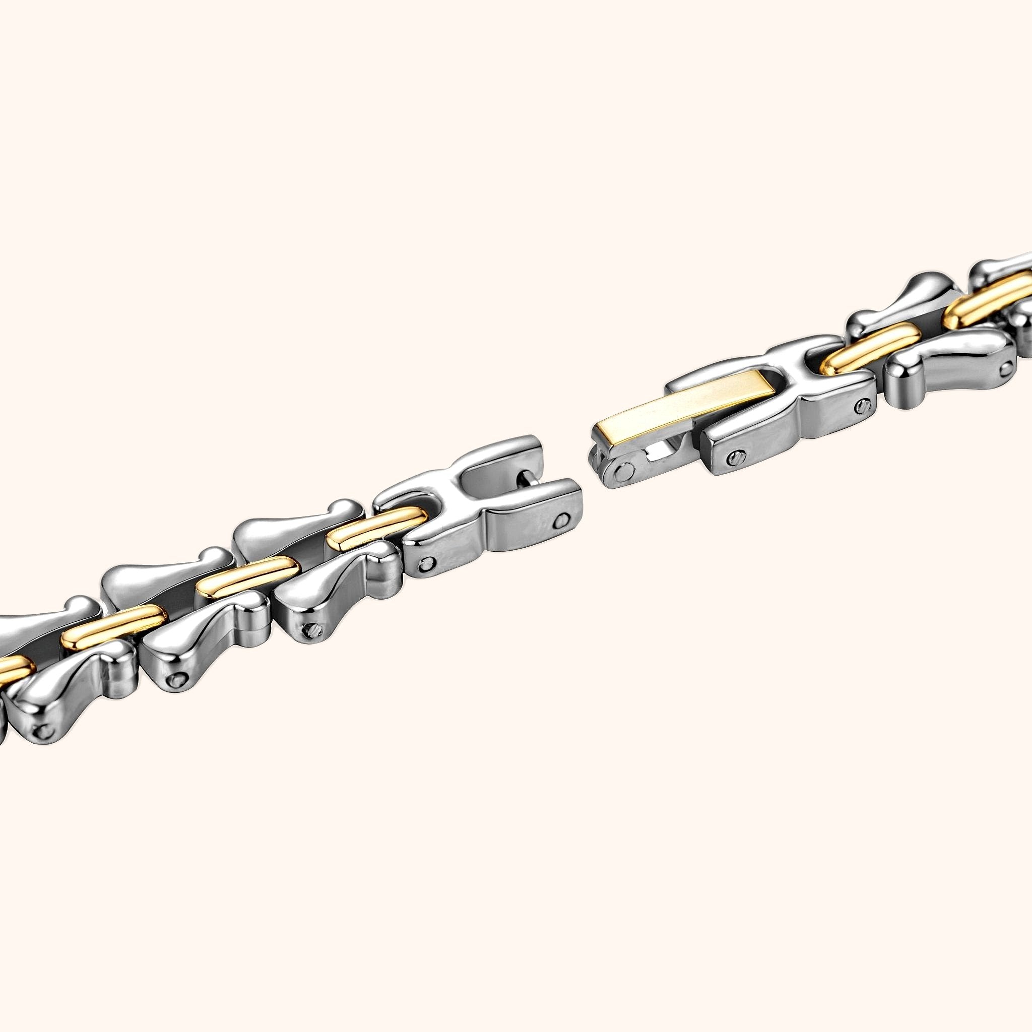 OhKlassy Celeste Two-Tone women's vintage-inspired watch, bracelet and clasp detail