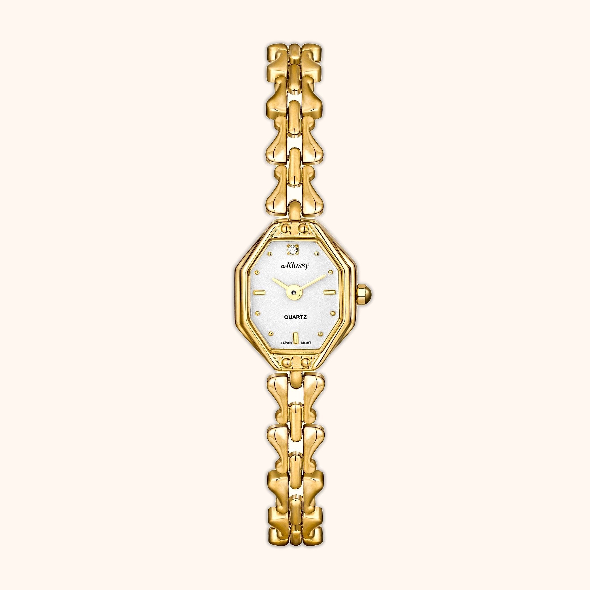 OhKlassy Celeste White Gold women's vintage-inspired watch, front view