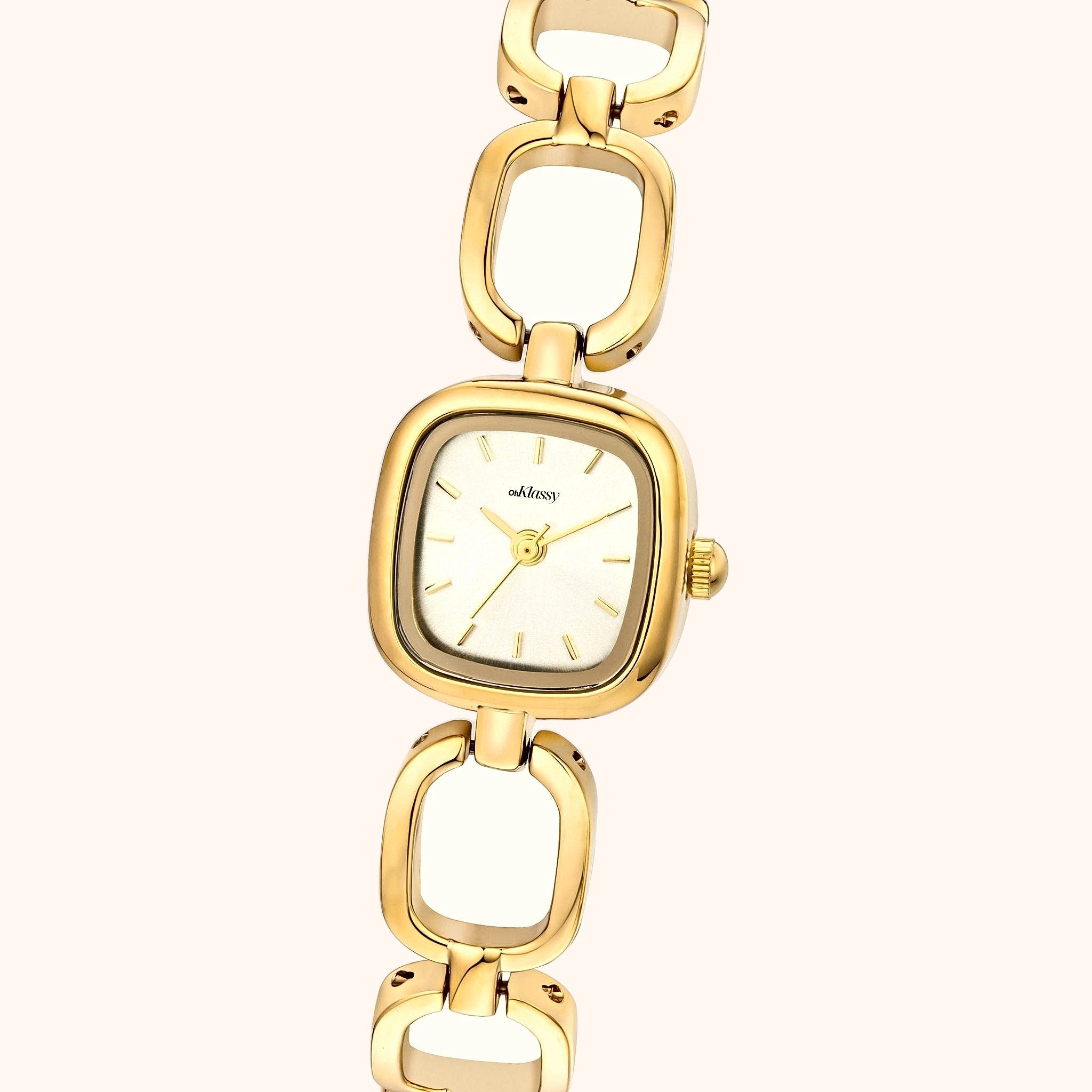 OhKlassy Colette Gold women's vintage-inspired watch, dial close-up