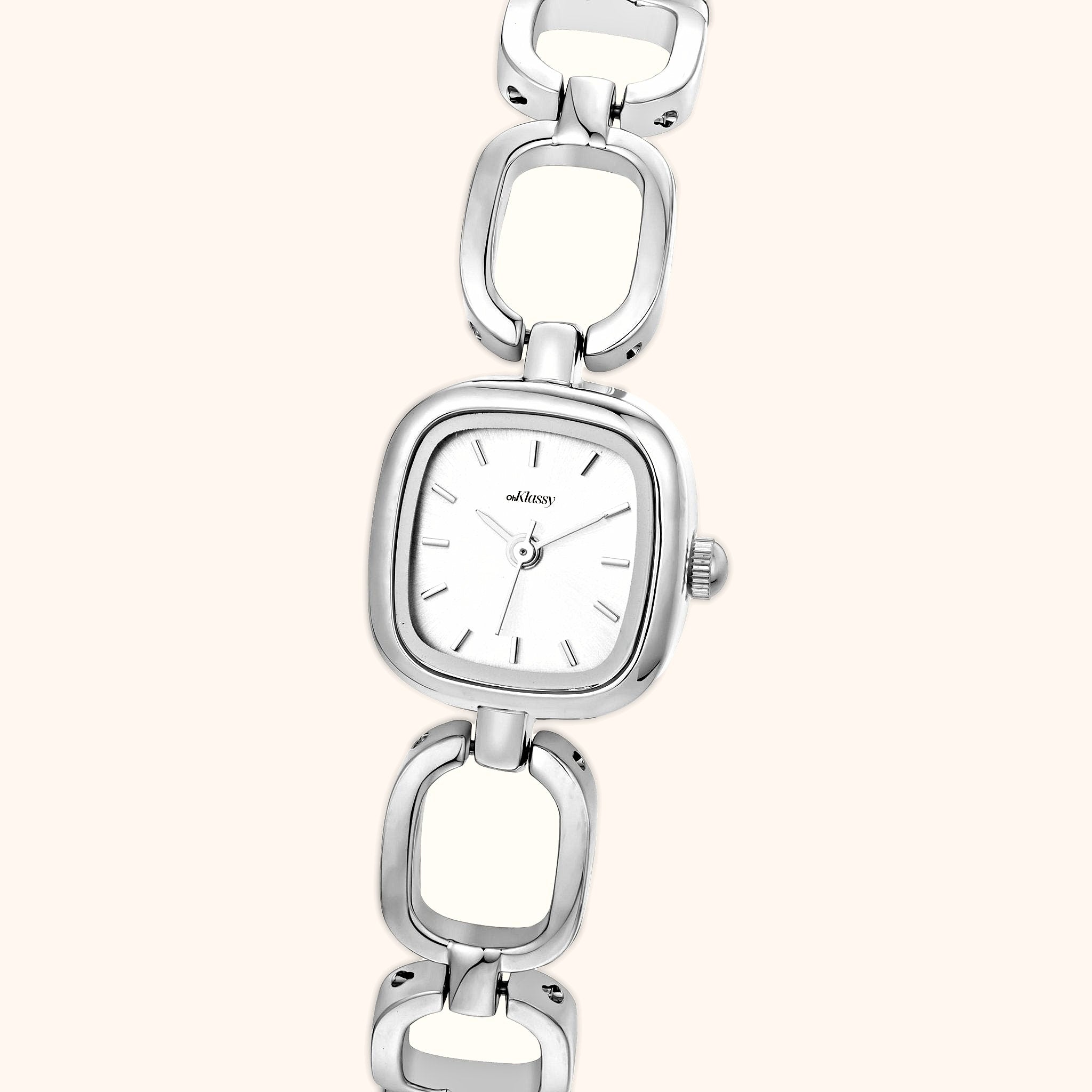 OhKlassy Colette Silver women's vintage-inspired watch, dial close-up