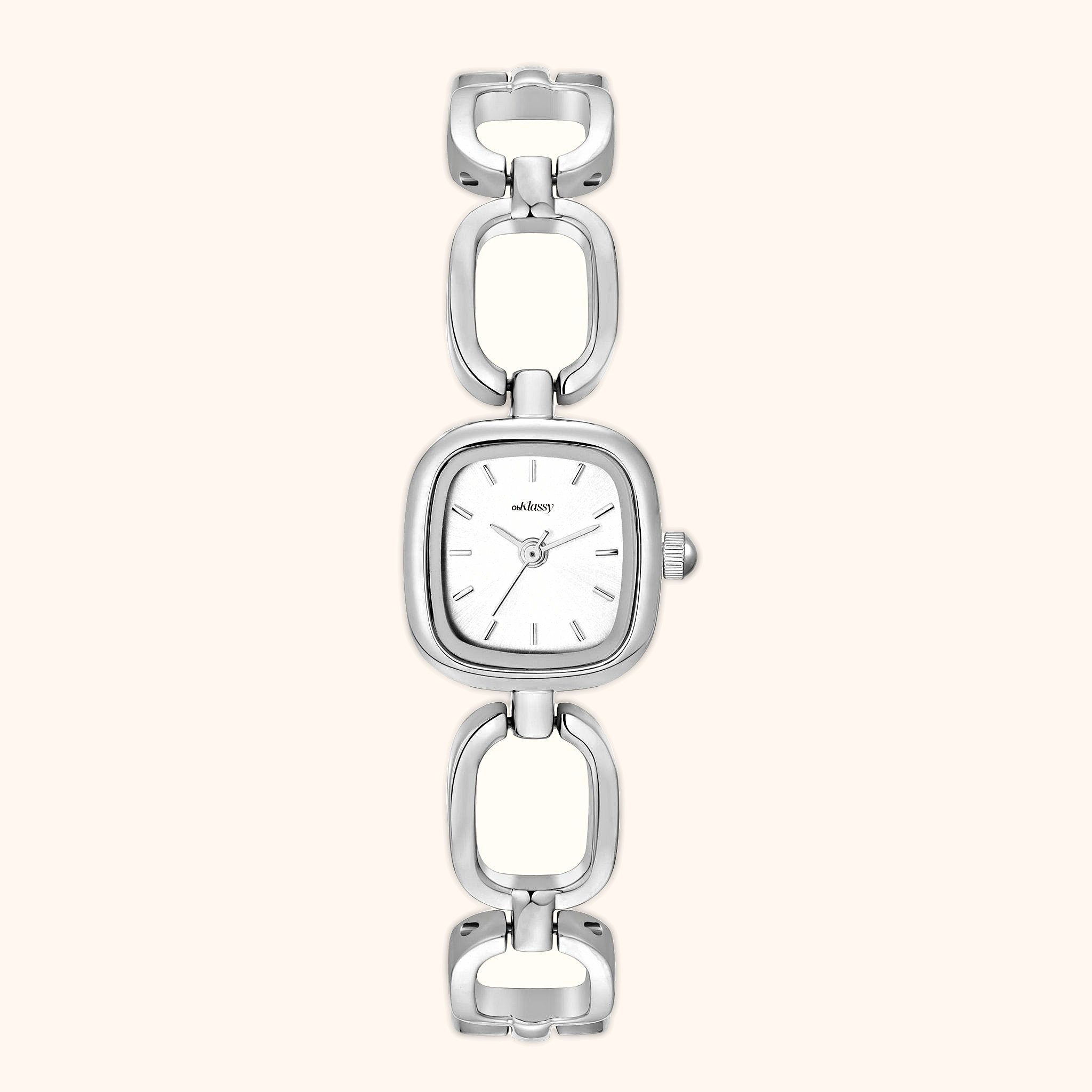 OhKlassy Colette Silver women's vintage-inspired watch, front view