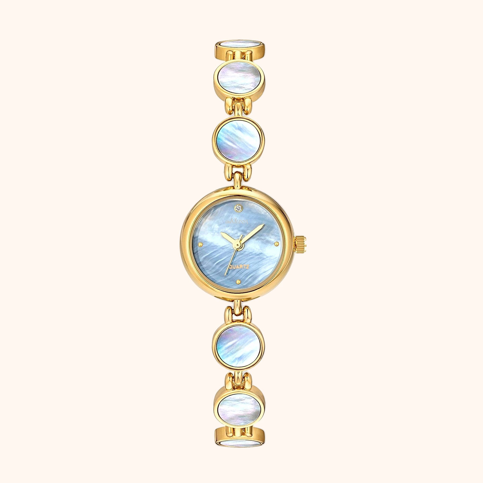 OhKlassy Coral Moon Gold women's vintage-inspired watch, front view