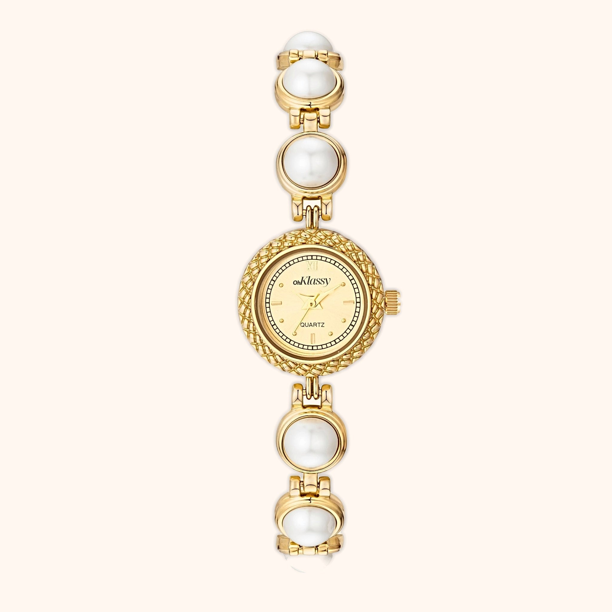 OhKlassy Dahlia Gold women's vintage-inspired watch, front view