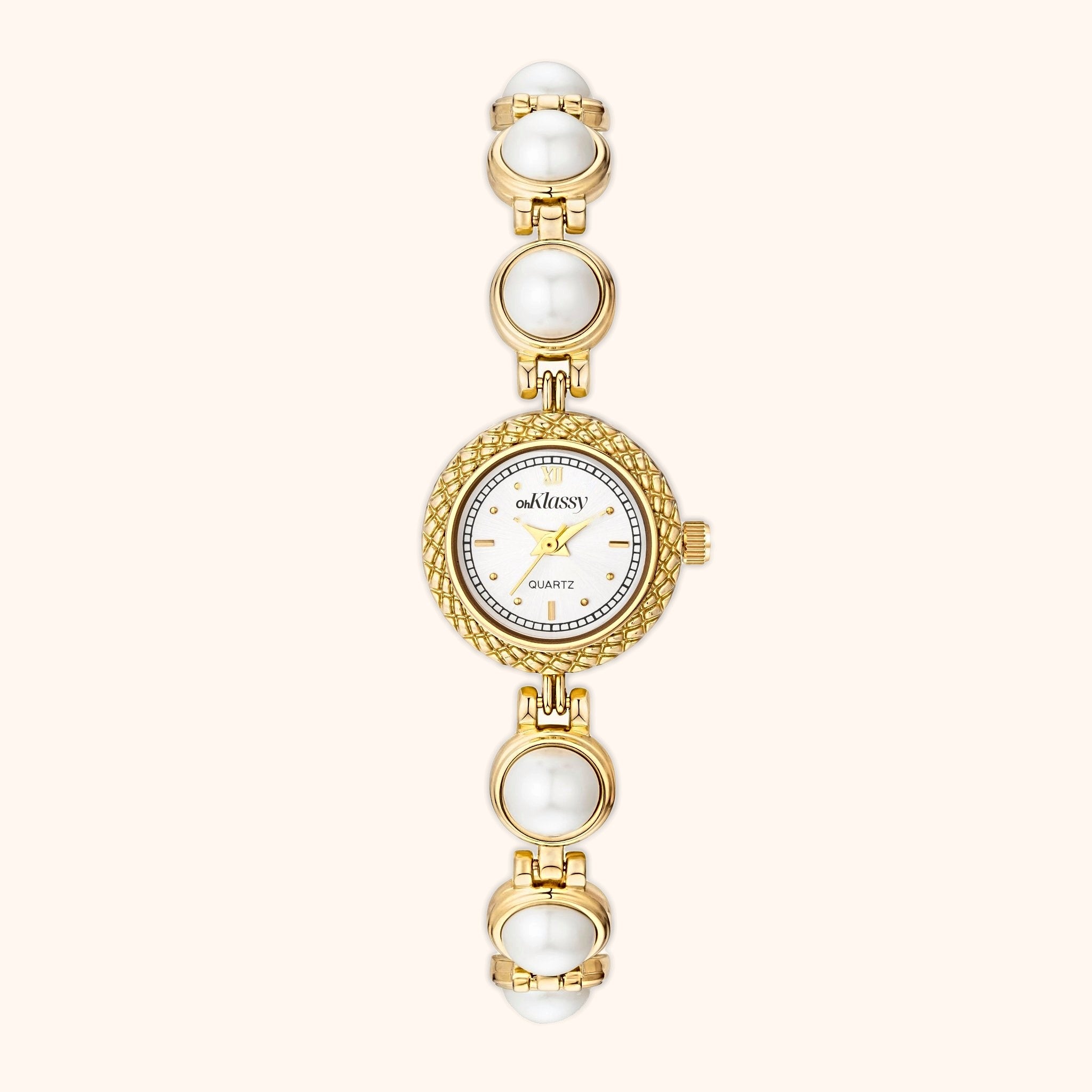 OhKlassy Dahlia White Gold women's vintage-inspired watch, front view