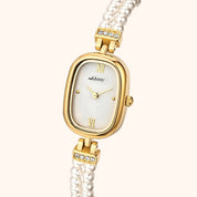 OhKlassy Davina Pearl Gold vintage-geïnspireerd dameshorloge, schuin zijaanzicht
