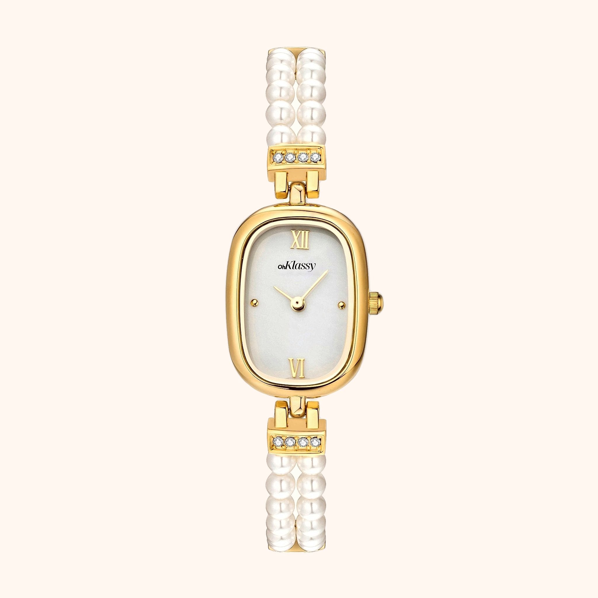 OhKlassy Davina Pearl Gold women's vintage-inspired watch, front view