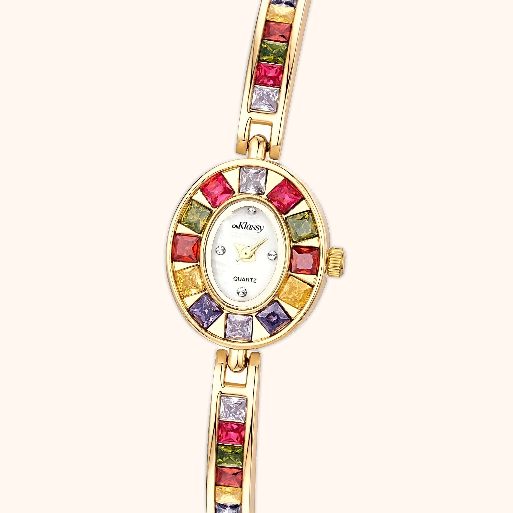 OhKlassy Delphine Gold women's vintage-inspired watch, dial close-up