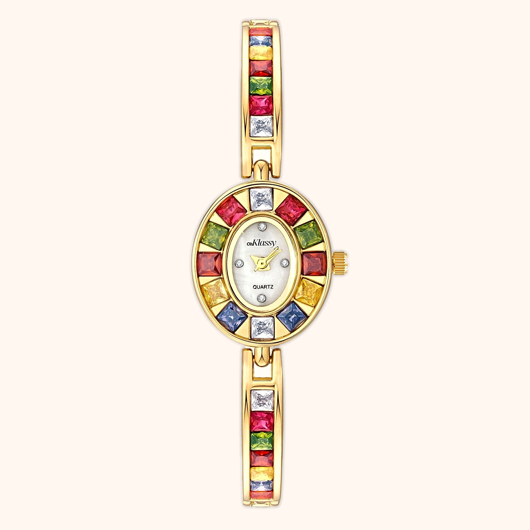 OhKlassy Delphine Gold women's vintage-inspired watch, front view