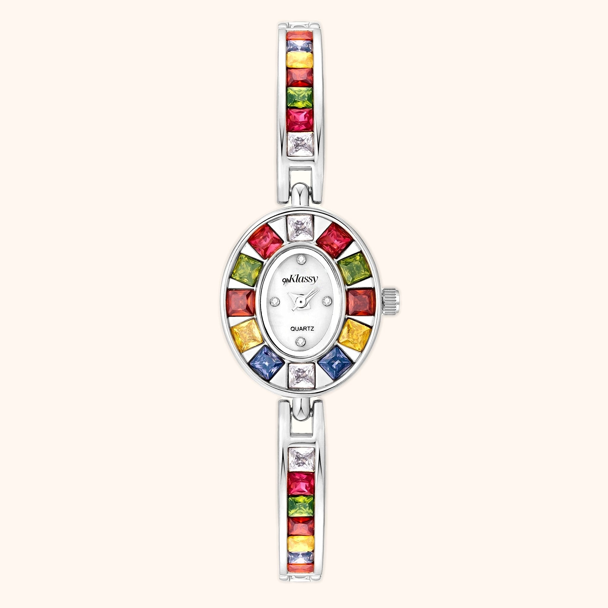 OhKlassy Delphine Silver women's vintage-inspired watch, front view