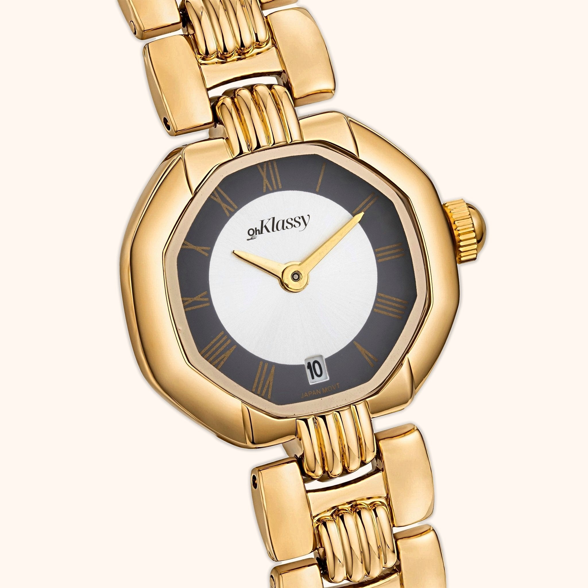 OhKlassy Diana Gold women's vintage-inspired watch, dial close-up