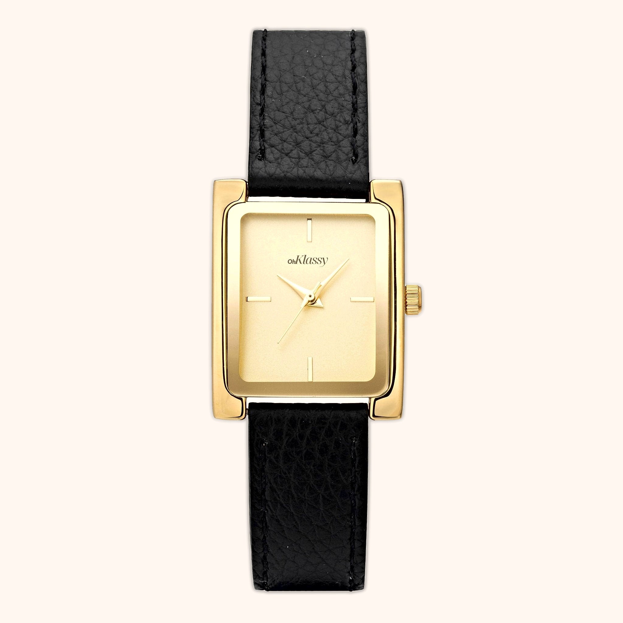 OhKlassy Elena Leder Gold – Vintage-inspirierte Damenuhr, Vorderansicht