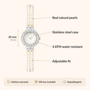 OhKlassy Elina Silver women's vintage-inspired watch, size and features infographic