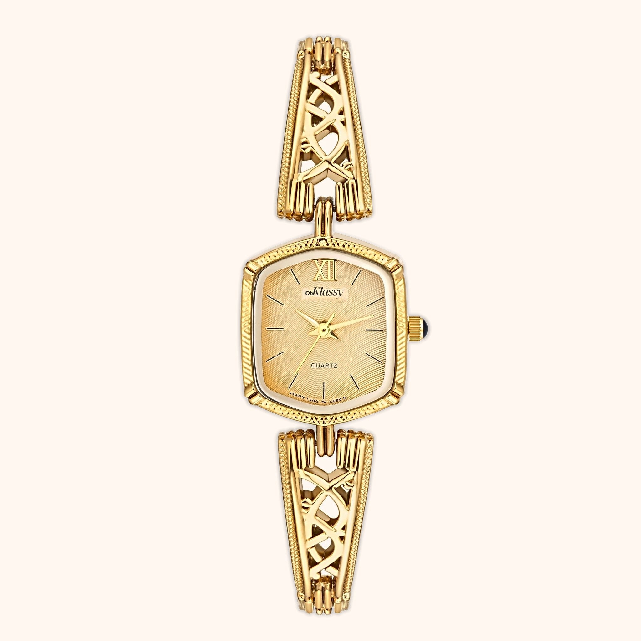 OhKlassy Elora Gold vintage-geïnspireerd dameshorloge, vooraanzicht