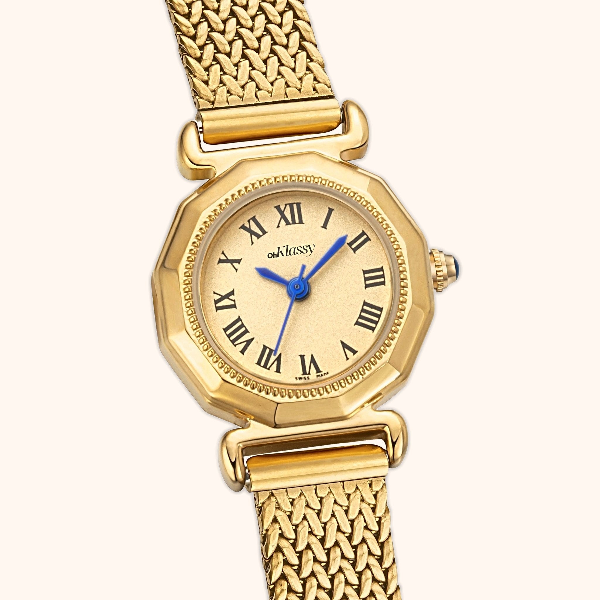 OhKlassy Emelia Gold women's vintage-inspired watch, dial close-up