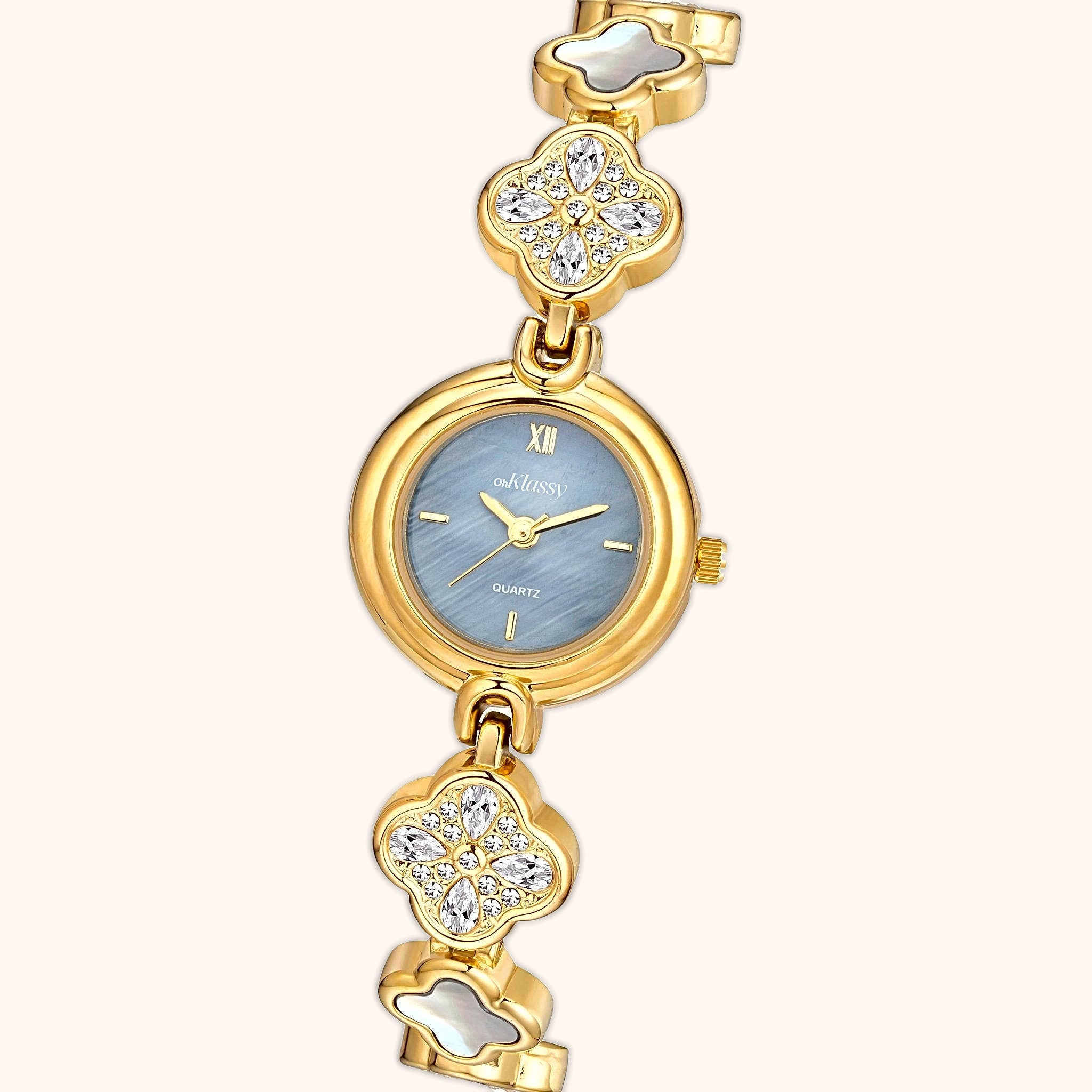 OhKlassy Emily Gold women's vintage-inspired watch, dial close-up