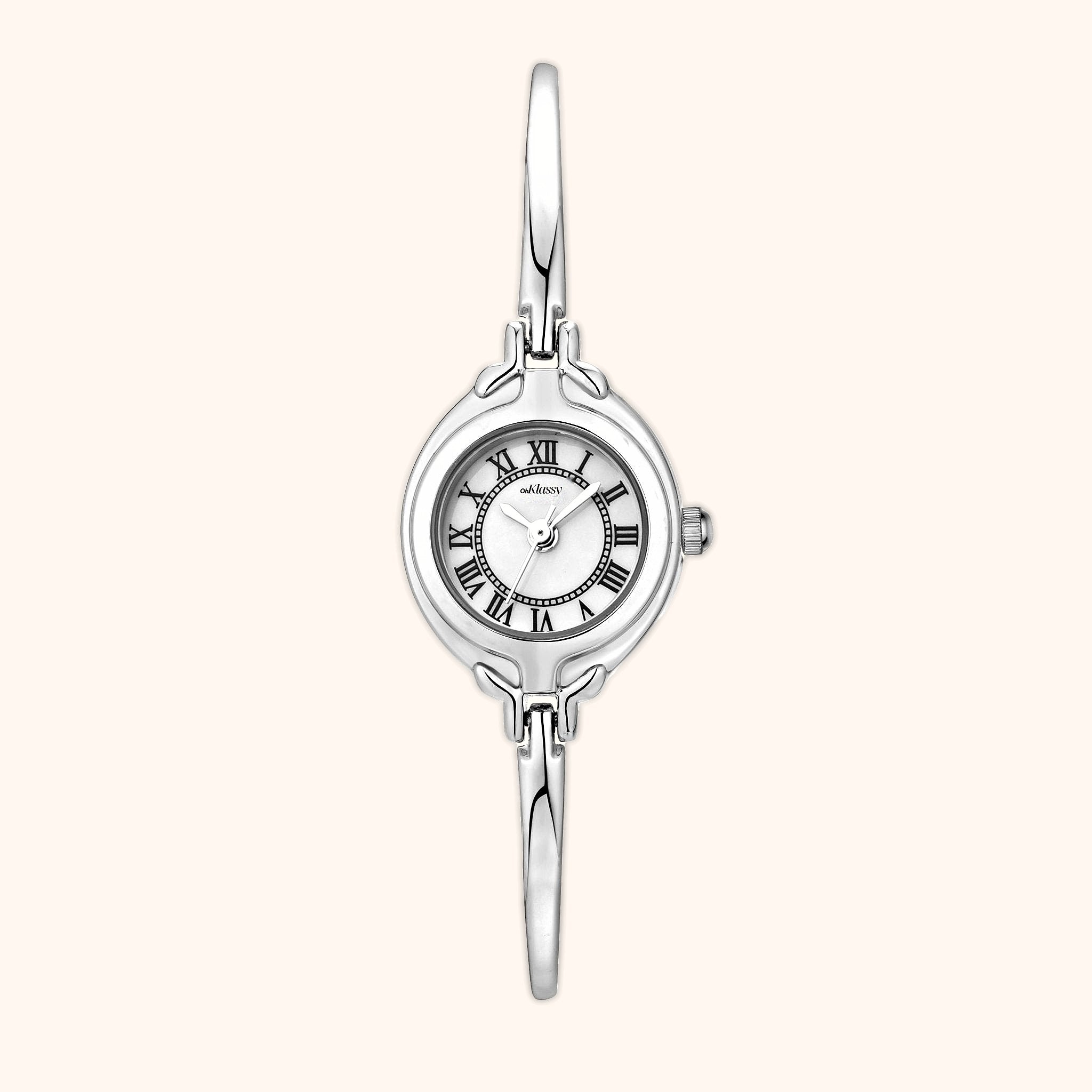 OhKlassy Emma Silver – Vintage-inspirierte Damenuhr, Vorderansicht