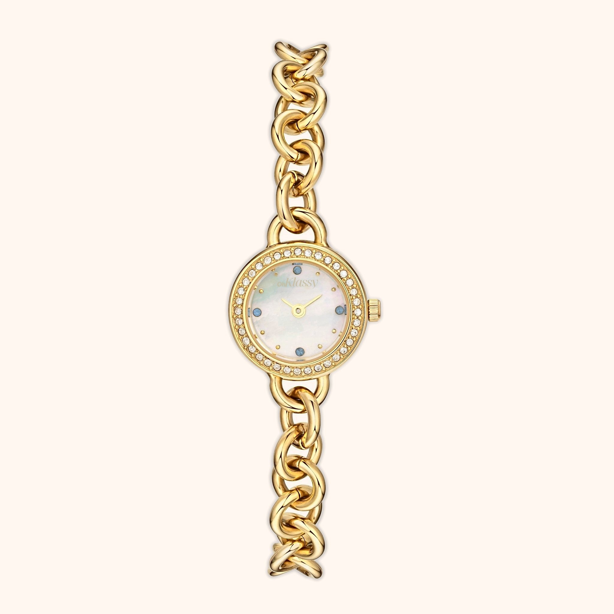OhKlassy Estelle Gold women's vintage-inspired watch, front view