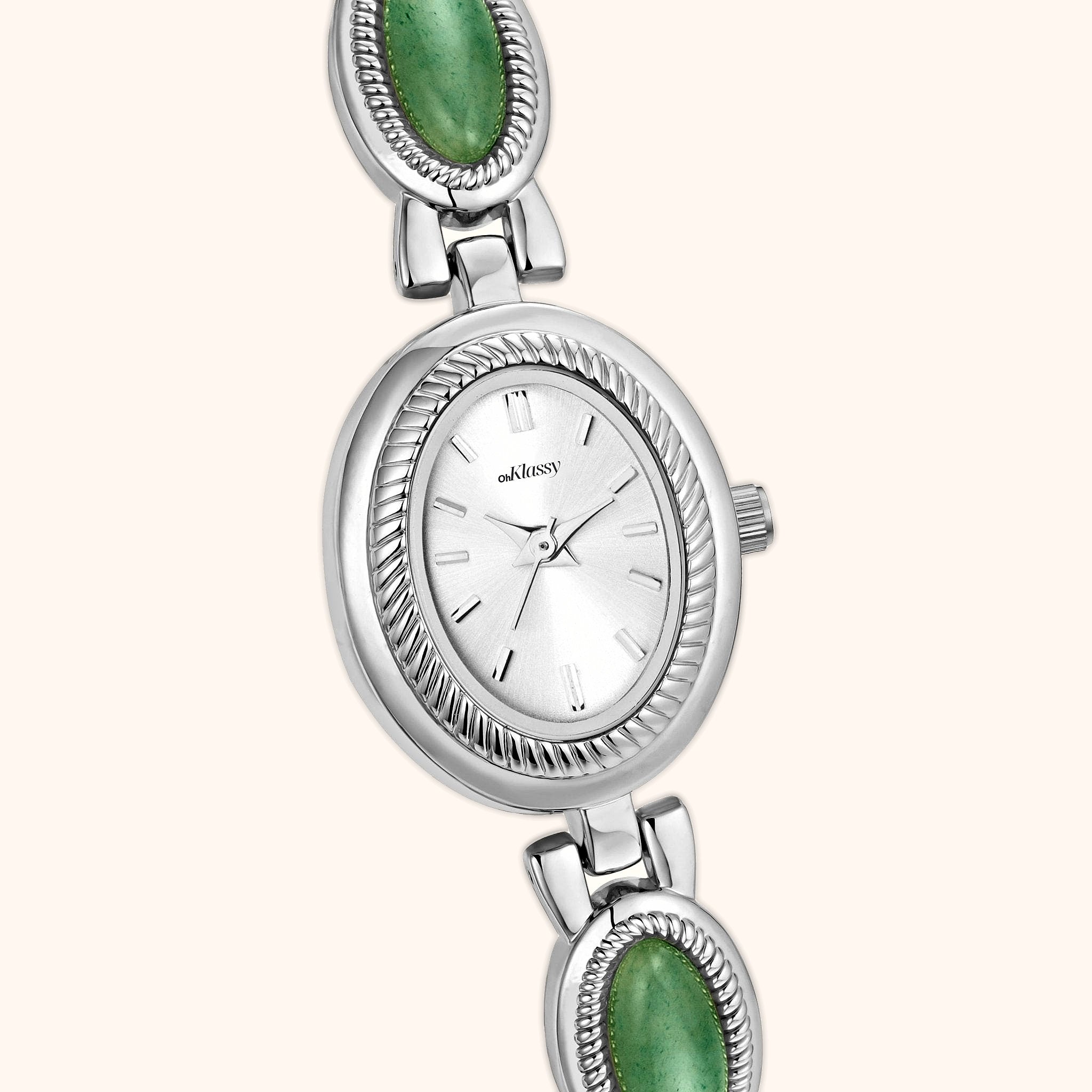 OhKlassy Gabriella Silver women's vintage-inspired watch, dial close-up