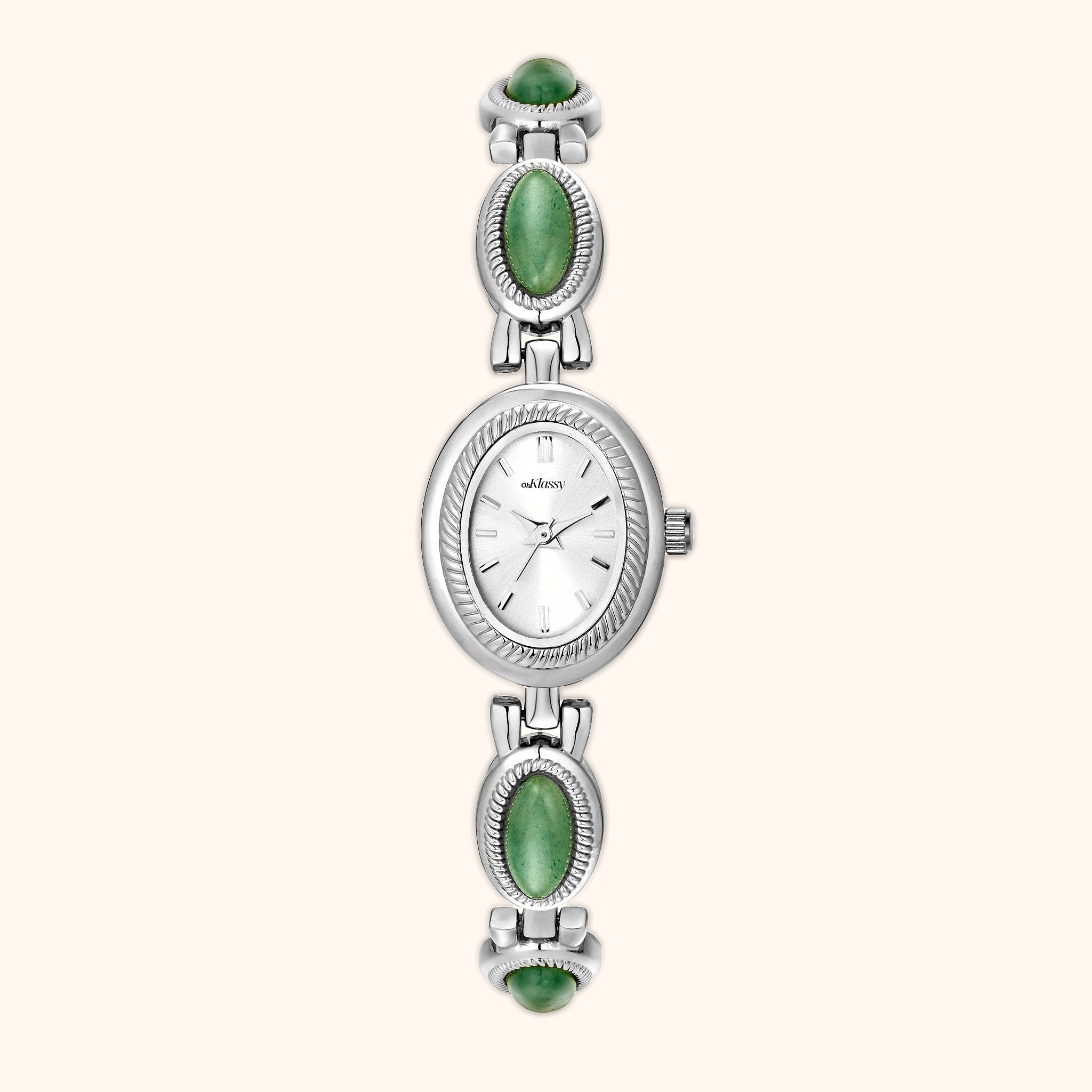 OhKlassy Gabriella Silver women's vintage-inspired watch, front view
