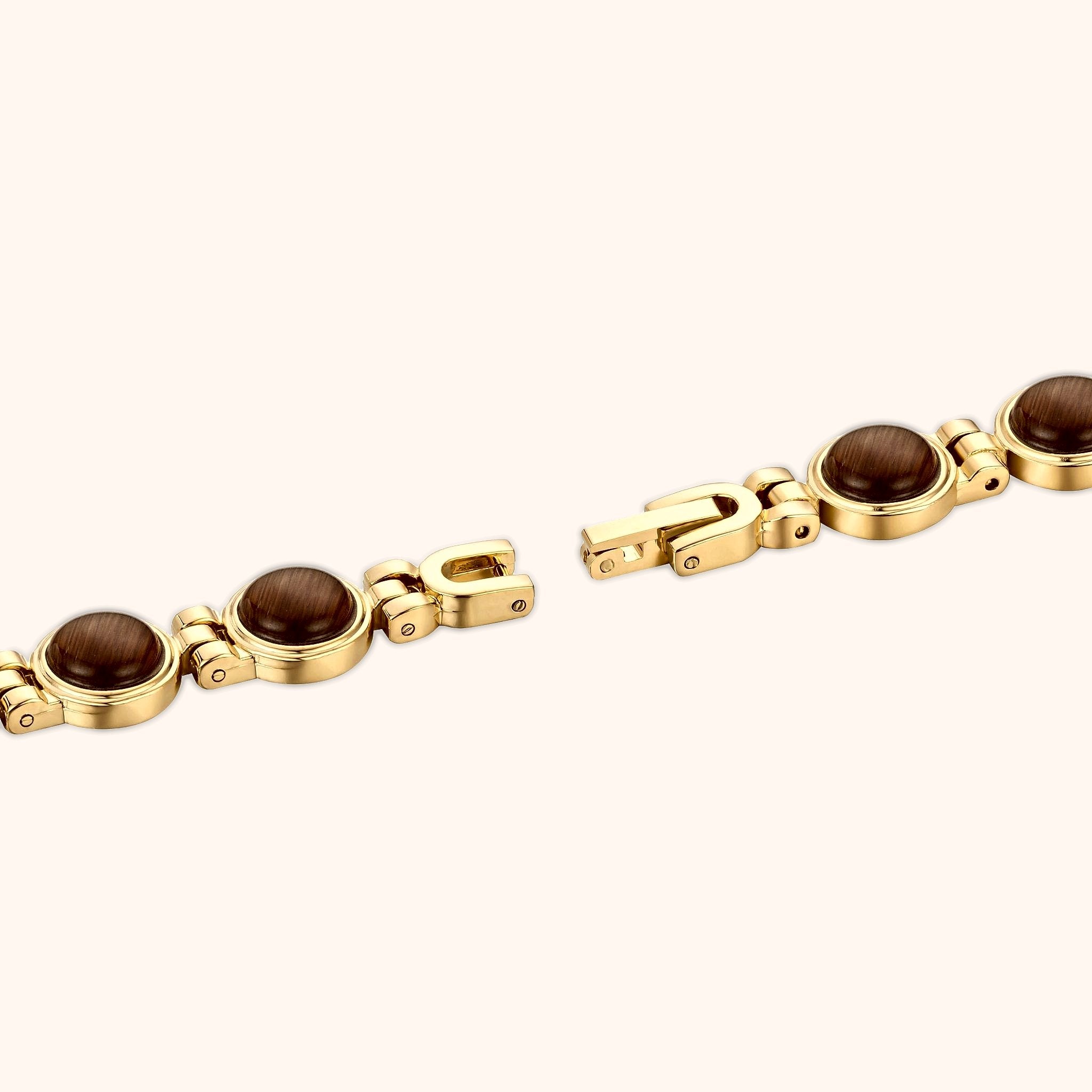 OhKlassy Gisella Gold Brown women's vintage-inspired watch, bracelet and clasp detail