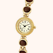 OhKlassy Gisella Gold Brown women's vintage-inspired watch, dial close-up