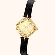 OhKlassy Hannah Leder Gold – Vintage-inspirierte Damenuhr, Nahaufnahme des Zifferblatts