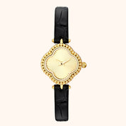 OhKlassy Hannah Leder Gold – Vintage-inspirierte Damenuhr, Vorderansicht