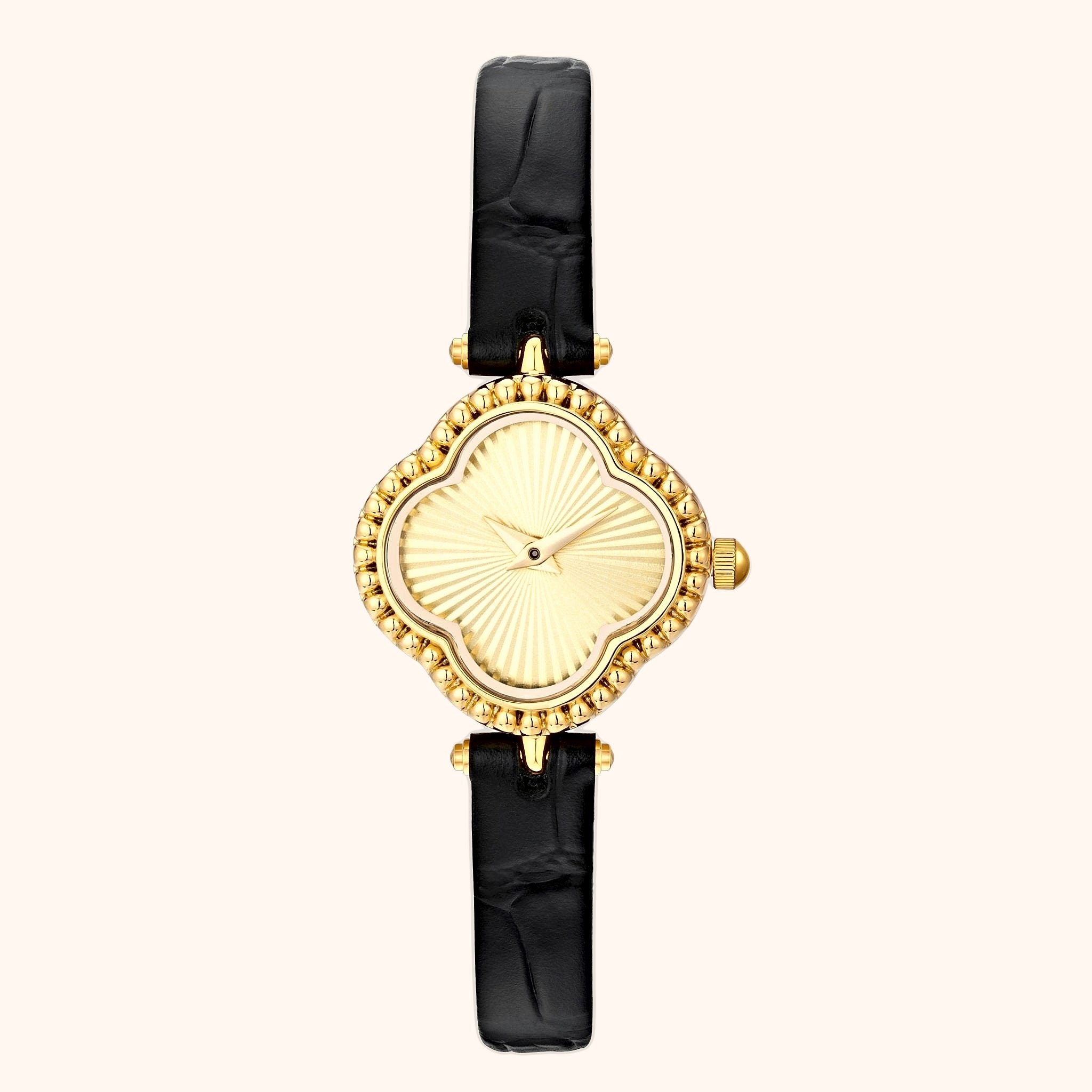 OhKlassy Hannah Leder Gold – Vintage-inspirierte Damenuhr, Vorderansicht